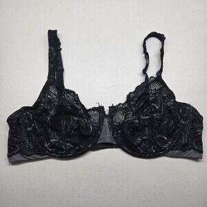 Bali Women Bra 40C Black Floral Unlined Balconette Underwired Lace Strap